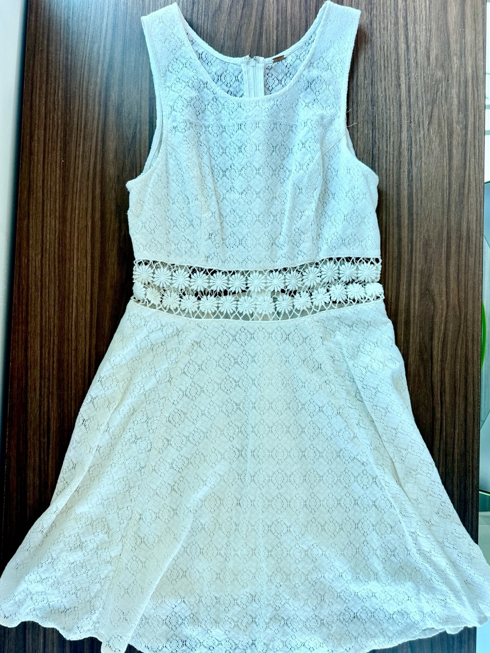 Free People White Lace Mini Dress with Crochet Waist Small